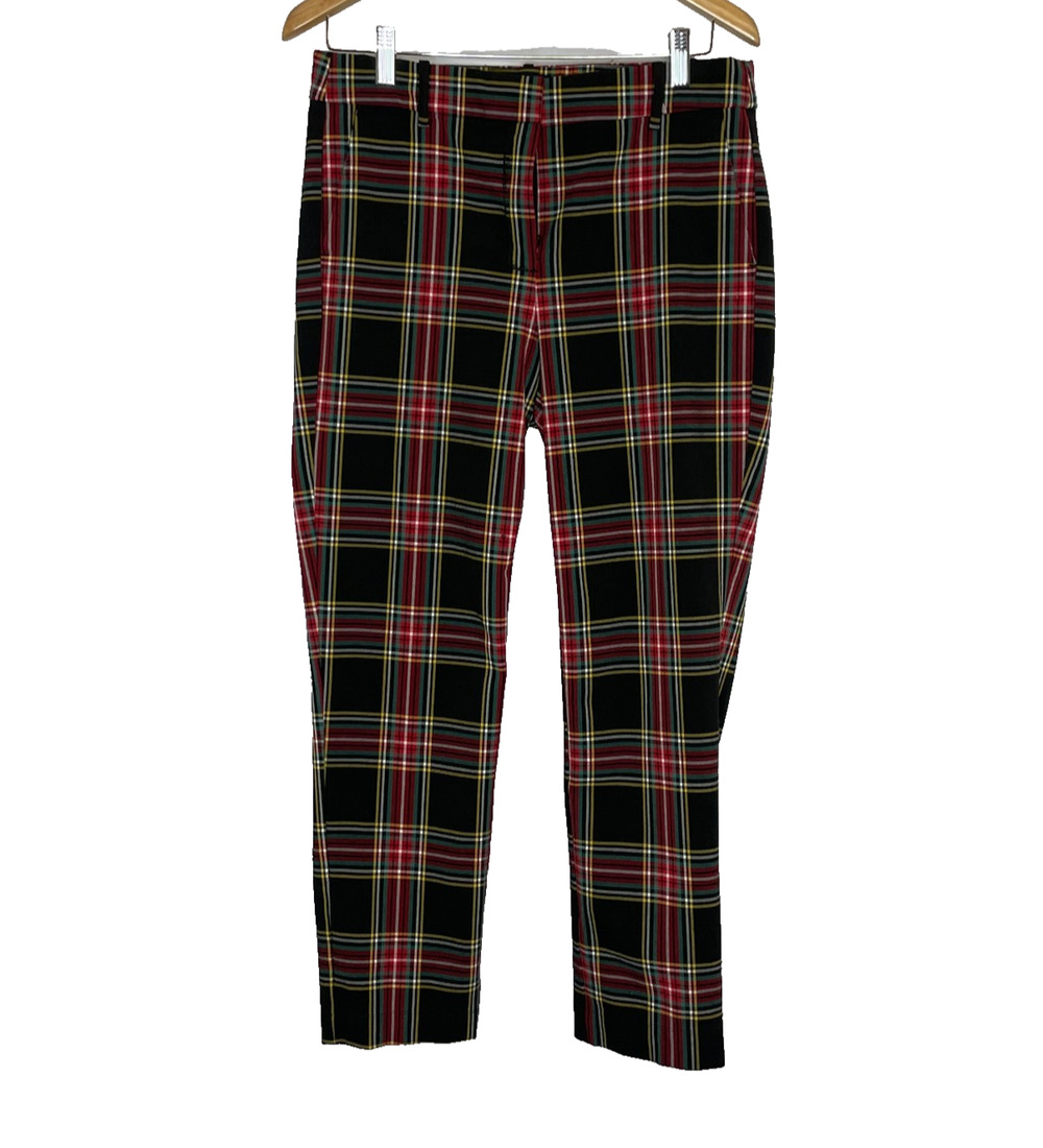 Women's 8 J.Crew Ruby Full Length Red Plaid Straight Leg Pants Polyester Blend